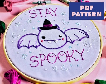 Halloween Embroidery Pattern, Spooky Embroidery, Bat Embroidery, Witch Embroidery PDF Pattern, Beginner, Embroidery Design, Digital Download