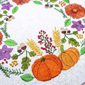 Autumn Embroidery Kit, Floral Embroidery, Wreath Embroidery, Flowers Embroidery Set, Pumpkin Embroidery, Intermediate Embroidery, Craft Kit image 5