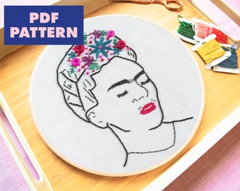 Frida borduurpatroon, cactusborduurwerk, plantenborduurwerk, PDF-patroon, beginner, borduurontwerp, digitale download, patroon