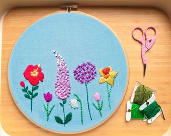 Floral Embroidery Fabric Panel, Spring Hand Embroidery For Beginners, Easy Flowers Embroidery, DIY Crafts, Printed Fabric With Pattern