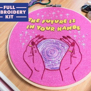 Witch Embroidery Kit For Beginners, Crystal Ball Embroidery, Modern Hand Embroidery, Empowering, Craft Kit, Embroidery Pattern