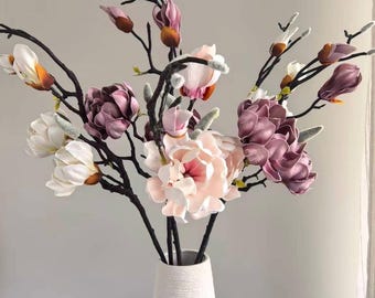 Real Touch Magnolia Artificial flower Silk Magnolia Branches Blooms, Dinner Wedding Arrangement, Fake Flower Faux Magnolia Home Decoration