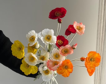 Faux Icelandic Poppies, Silk Poppies For DIY Florals Centerpieces, Fake poppy Floral Arrangement for Wedding, Artificial funeral Flower