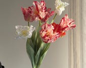 Fake Parrot Tulip Flowers Artificial Real Touch Tulips Fake Flower Arrangements Fake Tulip Bouquet Mothers Day Gifts Silk Flowers TP01