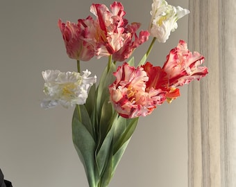 Fake parrot tulip flower,artificial tulips stems, Real touch tulip,fake flower arrangements,fake tulip for Mothers Day gift