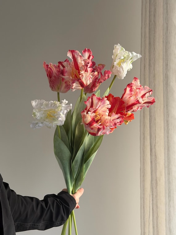 Fake parrot tulip flower,artificial tulips stems, Real touch tulip,fake flower arrangements,fake tulip for Mothers Day gift