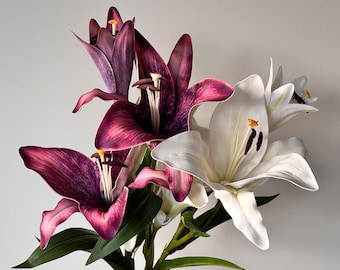 Real Touch Moisturizing Lily Artificial Flower Silk Lily Bouquets Wedding Centerpieces Arrangement Fake Lily Flowers Home Decoration LL01