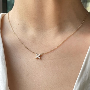 IGI certified 14K Gold Diamond Pendant Necklace For Women Lab Diamond Necklace for Anniversary Gift Clover Necklace For Mom birthday gift