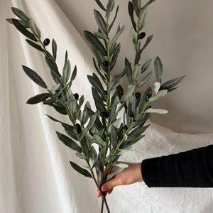 Artificial Olive Branch for Greenery Garland, Fake Olive stem with fruits, Faux Leaf for House Warming, Wedding Holiday Season Decors OL01