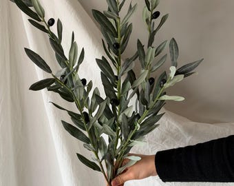 Artificial Olive Branch for Greenery Garland, Fake Olive stem with fruits, Faux Leaf for House Warming, Wedding Holiday Season Decors OL01