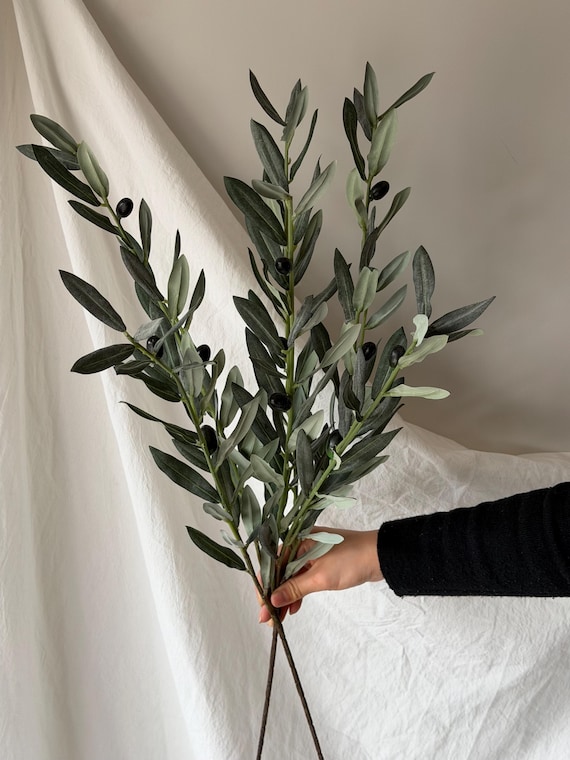 Artificial Olive Branch for Greenery Garland, Fake Olive stem with fruits, Faux Leaf for House Warming, Wedding Holiday Season Decors OL01