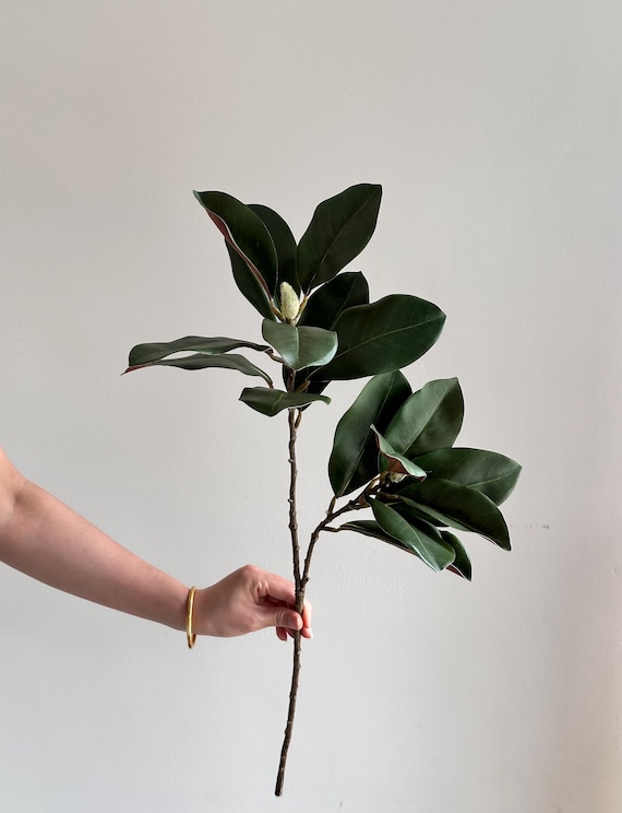 Künstliche Magnolienblätter, künstliche Magnolienzweige, realistisch wirkende Magnolienblattstiele, künstliche Pflanzen, Magnolienkranz, Grüngirlande ML01