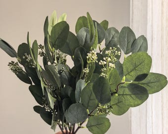 20pc Fake eucalyptus stem bundle, faux eucalyptus set for diy bouquets, fake Plant, eucalyptus branches for DIY bouquet wreath kit