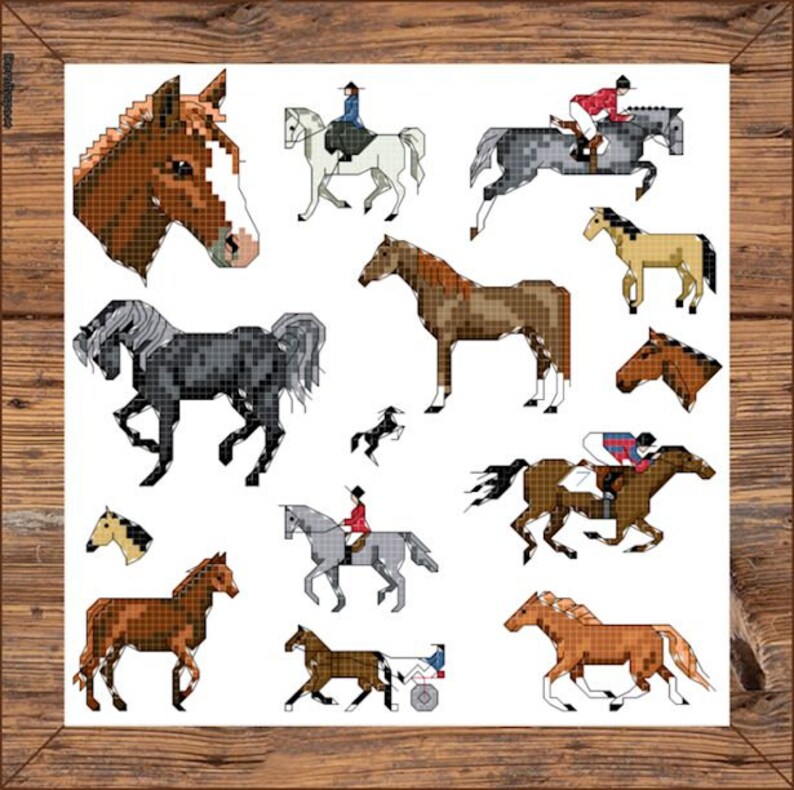 Chevaux Cross Stitch Pattern DMC Needlepoint Pattern Embroidery Chart Imprimable PDF T\u00e9l\u00e9chargement instantan\u00e9