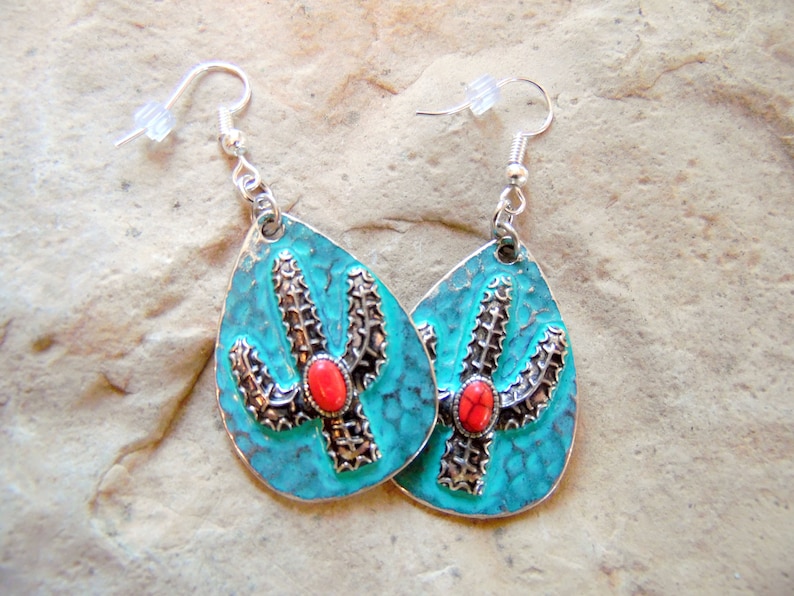 Boho Earrings Cactus Teardrop Earrings Southwestern Jewelry