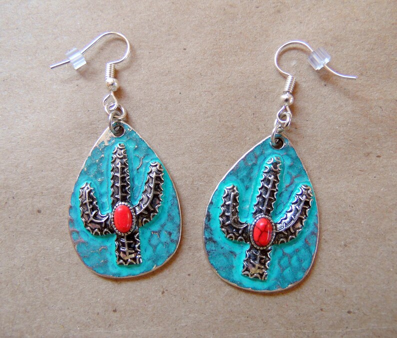 Boho Earrings Cactus Teardrop Earrings Southwestern Jewelry
