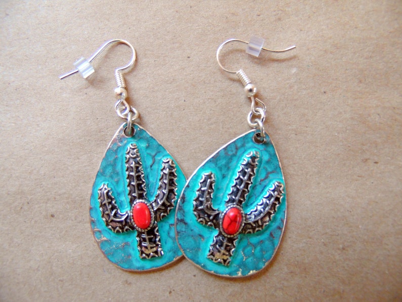 Boho Earrings Cactus Teardrop Earrings Southwestern Jewelry