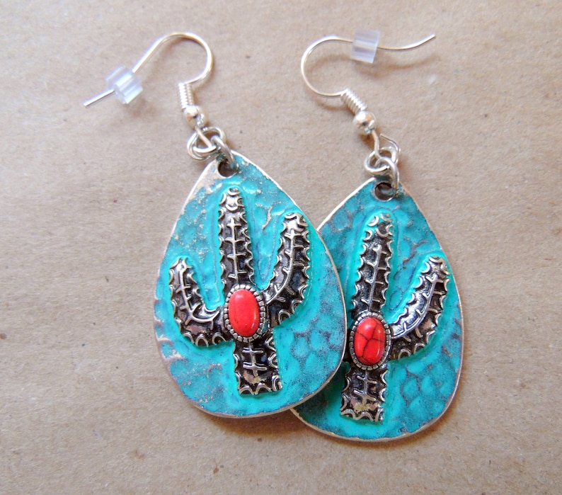 Boho Earrings Cactus Teardrop Earrings Southwestern Jewelry