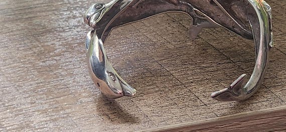 Sterling Silver Solid Heavy Dolphins Cuff Bracelet - image 4