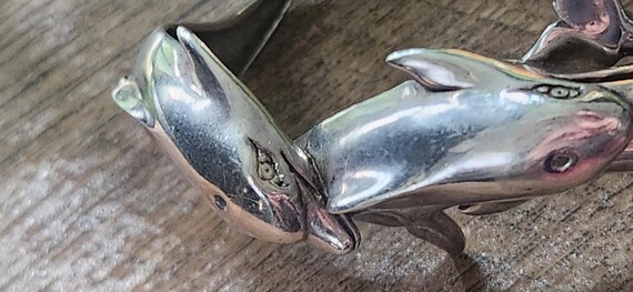 Sterling Silver Solid Heavy Dolphins Cuff Bracelet - image 8