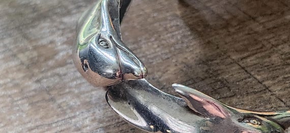 Sterling Silver Solid Heavy Dolphins Cuff Bracelet - image 5