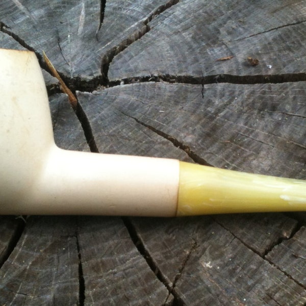 RESERVED for Alex - Smoking Pipe, Cream with Yellow and White Swirl Stem