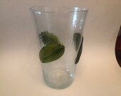 FREE SHIPPING Vintage 1960s Mid-Century Modern Blenko 366L Clear Crackle Glass Vase with Attached Leaves