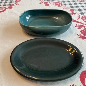 FREE SHIPPING! Vintage 1950s Green Russel Wright American Modern Vegetable Serving Bowl and Sterling Small Platter