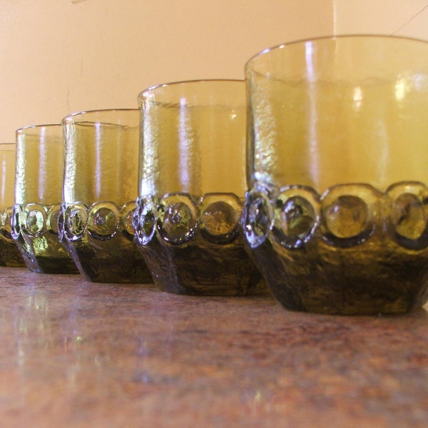 Set of Eight (8) 1970s Tiffin Franciscan Madeira Citron / Olive Green Cocktail Glasses