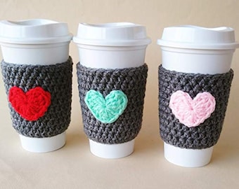 Cup Cozy Coffee Sleeve Set 2pc Pink and Coral Hearts