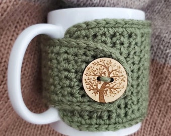 Sage Tree of Life Cup Cover - Reusable Cozy for Ceramic Mugs- Drinkware