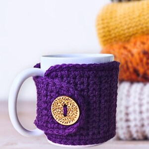 Purple Crochet Mug Cozy Sleeve:  Coffee Cup Sweater