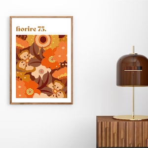 Fiorire 1975 | Seventies Wall Art | Retro | Boho | Giclée Art Print | Orange and Brown | Original Poster | A5, A4, A3 sizes.