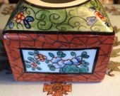 French Inkwell, French Faience Inkwell, Oriental Design Handmade Inkwell, Porcelain 1930s France, office supplies,