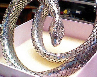 Vintage Cuff Bracelet Serpent Cuff Bracelet 1920s Flapper Snake Bangle Weight 68.7 Grams, Silver Mesh Coil Bangle