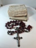 French Vintage Cherry Glass  in  Original Box 1800s , Silver Cross, seven sorrows of Mary, 