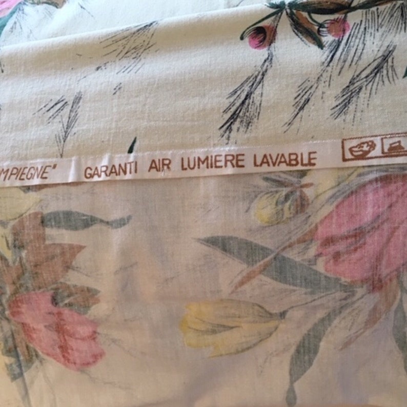 Midcentury French Material French Vintage Fabric 184cm Long x 130cm Wide, Large Floral Curtain Panel