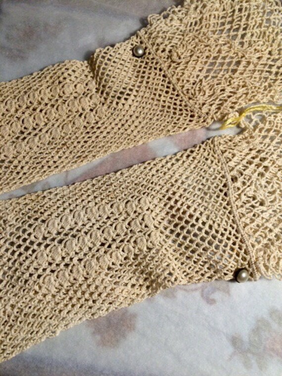 Vintage Gloves Cream French Long Gloves, Small Siz