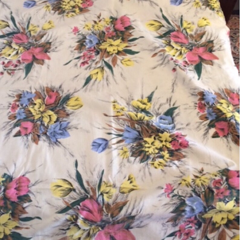 Midcentury French Material French Vintage Fabric 184cm Long x 130cm Wide, Large Floral Curtain Panel