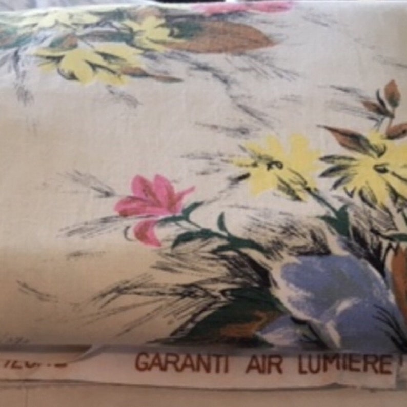 Midcentury French Material French Vintage Fabric 184cm Long x 130cm Wide, Large Floral Curtain Panel