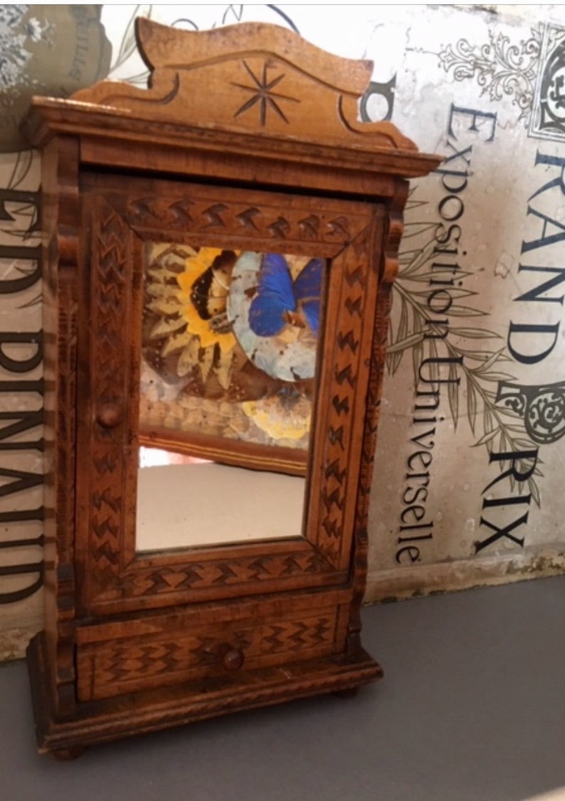 French Armoire French Armoire Toy Dolls Armoire Handmade Wood Carved Armoire 1940s,