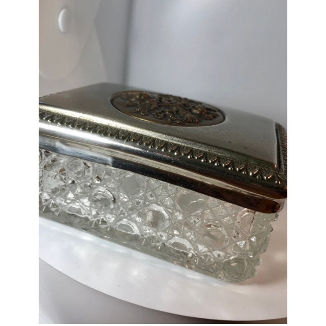 Cut Glass Hobnail Glass Box Keepsake Box Trinkets Cut Glass Etsy