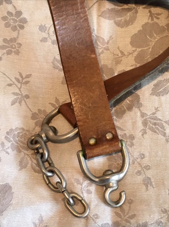 Leather Chain Belt, Heavy Chain Leather Belt, Vint