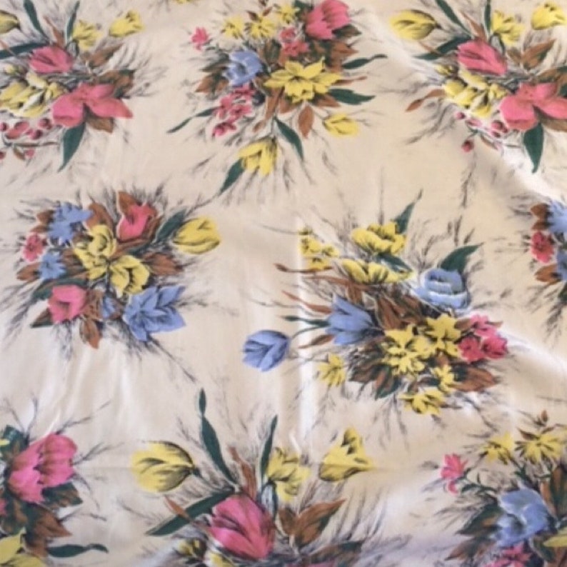 Midcentury French Material French Vintage Fabric 184cm Long x 130cm Wide, Large Floral Curtain Panel