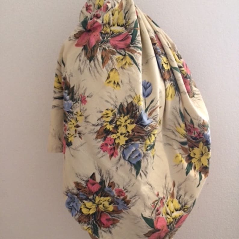 Midcentury French Material French Vintage Fabric 184cm Long x 130cm Wide, Large Floral Curtain Panel