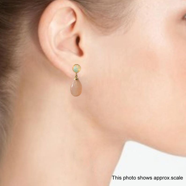 Peach Moonstone and Ethiopian Opal Drop Earrings 1