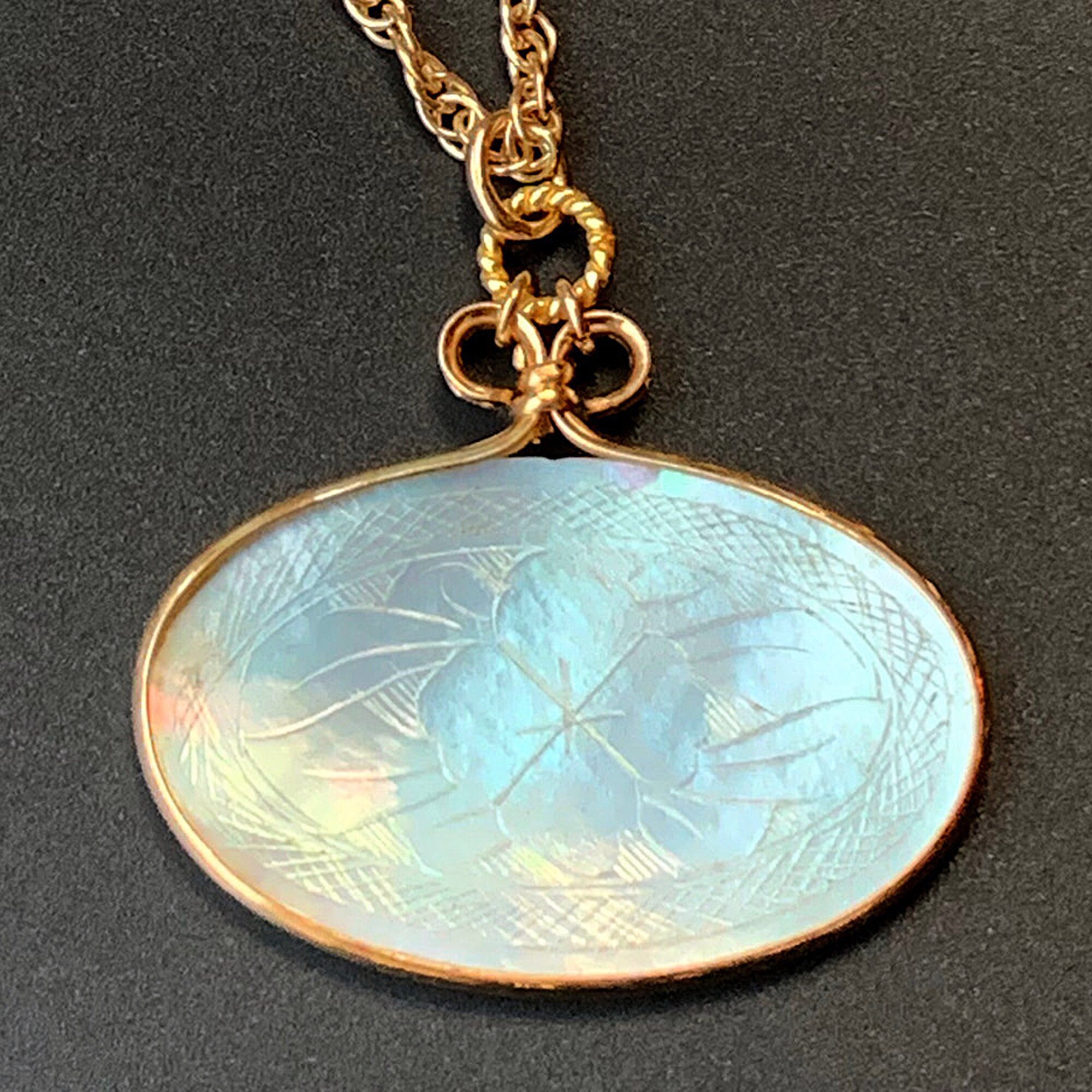 Antique Chinese Mother of Pearl Oval Gaming Chip Pendant