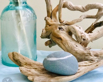 Lucky Wishing Stone 3”+  – Maine Beach Wish Rock with Quartz Ring, Lucky Gift