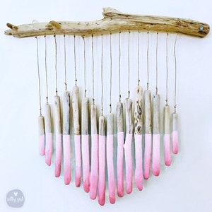 Heart Wall Hanging with Painted Driftwood Sticks - Coastal Beach House Art