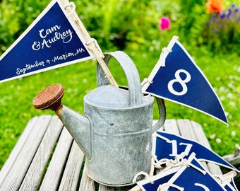 Centerpiece Pennant Flag - Wedding Table Number Flags -  Wedding Table Markers - Nautical Wedding